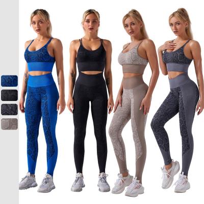 China 2021 Breathable Custom Printing Seamless Nylon Fitness Wear Women Work Out Clothing High Waist Leggings Yoga Set for sale