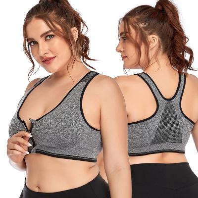 China Custom Breathable Women Gym Clothing Yoga Wear Front Zip High Impact Plus Size Sports Bra For Female for sale