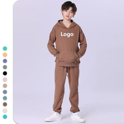 China Custom Cotton Breathable Fleece Blank Thick Jogger Hoodie Unisex Kids Sweat Suits Kids 2 Piece Sweatsuit for sale