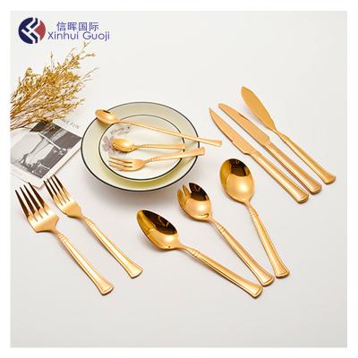 China Prestige Dinnerware Dish Knife Fork and Mirror Rose Gold Tableware Flatware Golden Spoon Set by Elegant Viable Set for sale