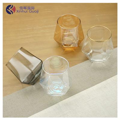 China Hotel viable personality selling wine glass mulled wine glass set six angle beer milk coffee glass tea cup for sale