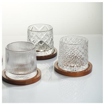 China None Wholesale Promotional 360 Degree Rotate Diamond Whiskey Tumbler Embossed Crystal Glass for sale