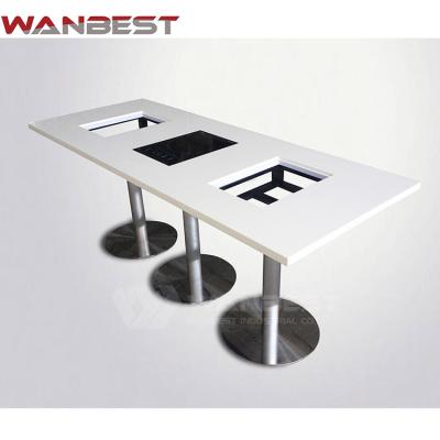 China Seamless Top 6 Person Restaurant High Gloss White Marble Cafe Joints Hot Pot Dining Table With Grill for sale