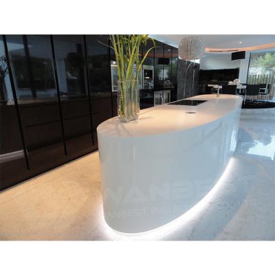 China renewable & Seamless Joints High Gloss White Acrylic Led Portable Home Kitchen Bar Counter With Wash Basin for sale