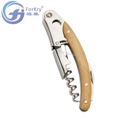 China FORKRY High Quality Hot Selling Stocked Classic Stainless Steel Red Wine Bottle Opener With Wooden Handle for sale