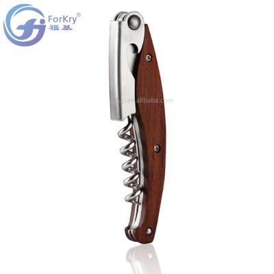 China Forkry Stainless Steel Wine Opener Stocked High Quality Durable Wooden Corkscrew for sale