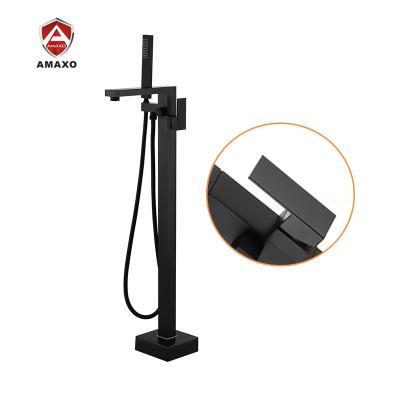 China Without Slide Bar 2019 High Quality Floor Standing Bathroom Faucet Wall Mounted Black Rain Shower for sale