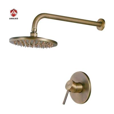 China Without Slide Bar AMAXO Classic Antique Brass Mixer Tap Shower Set Brass Wall Mounted Bathroom Shower System for sale