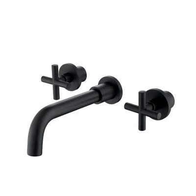 China Metered Faucets Double To Handle Cold And Warm Switch Wall Hung Modern Design Bathroom Counter Basin Faucets Mixer Bathroom Washroom Sink Faucet Mounted Black for sale