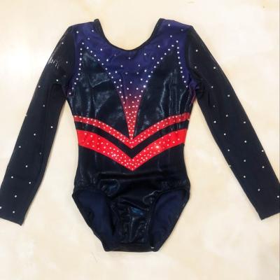 China Hot Sale Rhinestone Dancer Tights Long Sleeve Gymnastics Dancer Tights Child Training Wear Leotard Dance Wear for sale