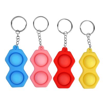 China Innovative Mini Hexagon Push Bubble Noise Silicone Reliever Toys Buster Key Chain for sale