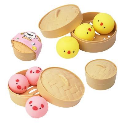 China Cute and Funny Squishy Animal Sensory Toys Steamed Sticky Person by 3Pcs Dumpling Squeeze Relaxer for sale