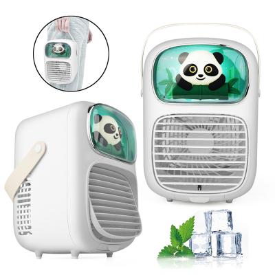 China With Night Light Cute Mini Misting Fan 4 Speed ​​Desktop Humidifier Fan Portable Air Conditioner With Handle for sale