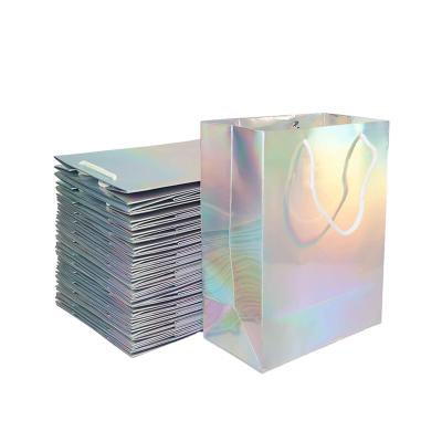 China Recyclable DF Ins Customize Luxury Holographic Shopping Bag Paper Sack Holographic Bag With Custom Logo for sale