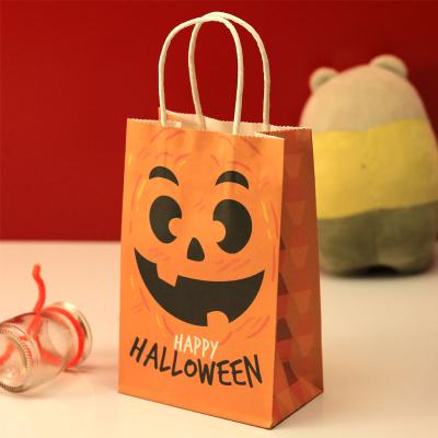 China DF Recyclable Cheap Custom Logo Recycle Colorful Happy Halloween For Shop Cardboard With Twist Handle String Gift Packing Kraft Paper Handbag for sale