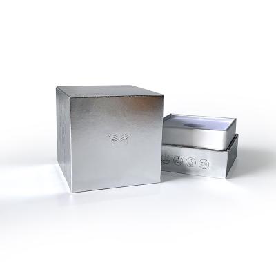 China DF Custom Strong Cardboard Box Cosmetics Skin Care Packaging Box Recyclable Silver Gift Box Card for sale