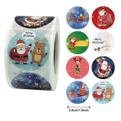 China Merry Christmas Party Cartoon Low Price DF Sticker Paper Roll Present Adhesive Label Candy Waterproof Custom Waterproof Private Gift Bag for sale