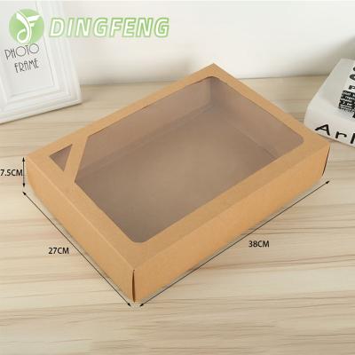 China Custom DF Recyclable Manufacturers Logo Kraft Paper Clothes Gift Packaging Cardboard Paper Box With Window for sale