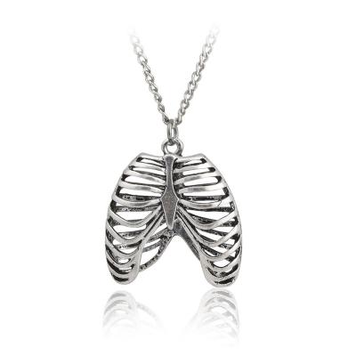 China Gothic Anatomic Skeleton Heart Anatomical Heart Skeleton Rib Cage Gothic Unique Goth Necklace Pendant Jewelry Retro Retro for sale