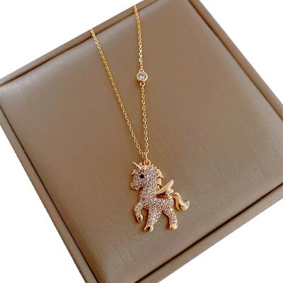 China Vintage Cute Animal Pendant Necklace For Women Temperament Rhinestone Horse Bead Letter Girl Party Jewelry Gift for sale