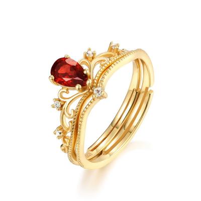 China The Other Vintage Ring Women Garnet Open Crown Ring Simple Luxury Design of 14K Gold for sale