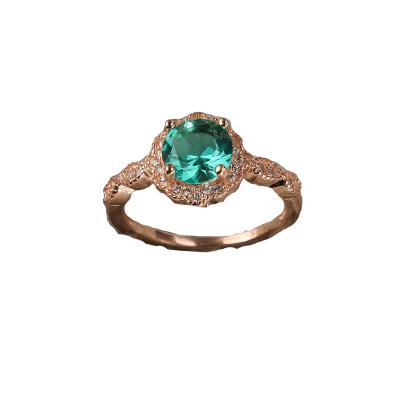 China The Other S925 Sterling Silver Retro Emerald Zircon Ring Rose Gold Diamond Proposal Women's Ring for sale