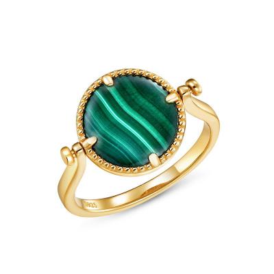 China The other wearing silver gold plated ring natural pattern malachite brand front and back two rings s925 retro for sale