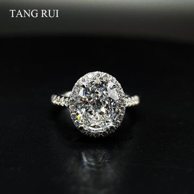 China TANG RUI Customized 18K White Gold 3ct CLASSIC Oval Cut Lab Developed HPHT Diamond Wedding Ring for sale