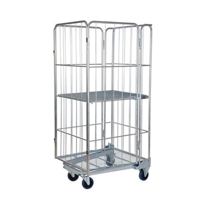 China Easy Movable 4 Wheels 4 Sides Wire Mesh Nestable Logistics Cart Platform for sale