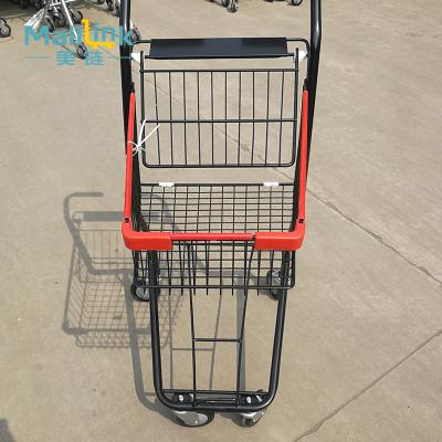 China Unfolding Supermarket Grocery Store Hand Basket Shopping Trolley With Two Layers for sale