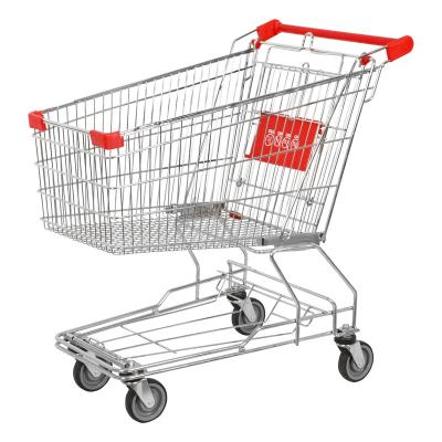 China Unfolding Grocery Store High Quality Metal Supermarket Shopping Cart With Coin Lock for sale