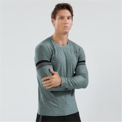 China New Round Neck Breathable Running T-shirt Men's Round Stretch Fitness Clothes Dry Fit T-shirt Long Sleeve for sale