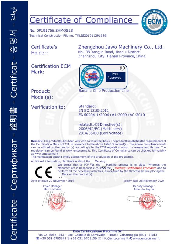 CE - Zhengzhou Jawo Machinery Co., Ltd.