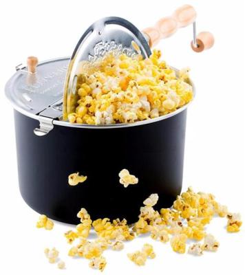 China Metal Stovetop Popcorn Maker Popcorn Popper Hand Stirring Popcorn Crank Popper Kettle Cooker Lid w/Wooden Removable Handle for sale