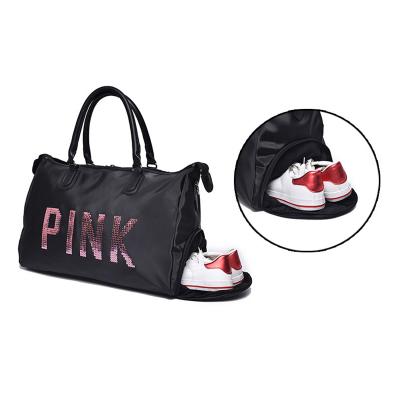 China Wholesale Custom Logo Black Polyester Glitter Gym Sports Bag Large Capacity With Shoe Compartment For Girls for sale