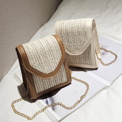 China Lady Straw Cross Woven Small Handbag Chain - Women's Soft Girls Body Bag New Korean Version Mobile Phone Daily Life for sale