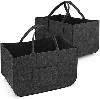 China Fashion Qetesh Hot Sale Felt Tote Bags Foldable Black Felt Shopping Bags With Handles for sale