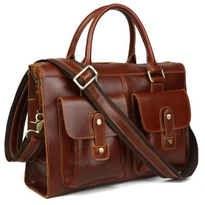 China Qetesh Multifunctional 13 Inch Messenger Shoulder Laptop Bag Waterproof Genuine Leather Briefcase for sale