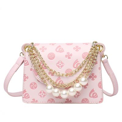 China 2021 Fashion Famous Brand Autumn Pink Jelly Purses and Bags Bead Chain Messenger Embossing Metal Handbag for sale