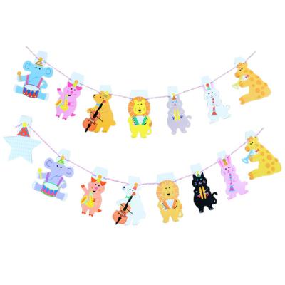 China Papercard Children Birthday Party Decoration Theme Pull Flag Zoo Banner Animal Bunting for sale