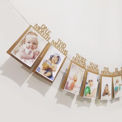 China Papercard Baby Shower Party Wall Decoration One 1st Year Wrapping Paper Photo Frame Pull Flag for sale