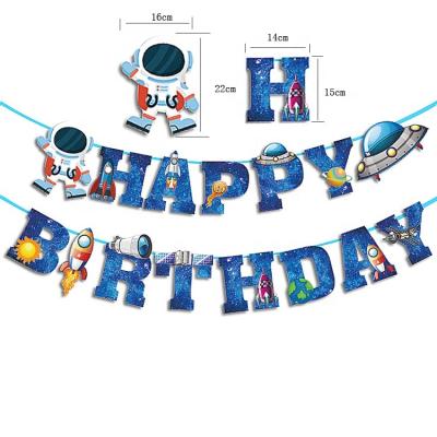 China Papercard Galaxy Rocket Astronaut Robot Shape Happy Birthday Banner Bunting Flag for sale