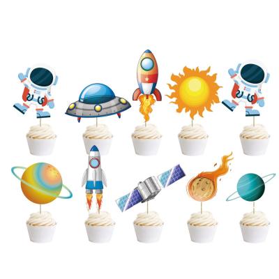 China 10pcs/set Papercard Astronaut Decor Robot Rocket Galaxy Cupcake Topper for sale