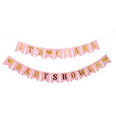 China Papercard pink blue its a boy girl baby shower banner for sale