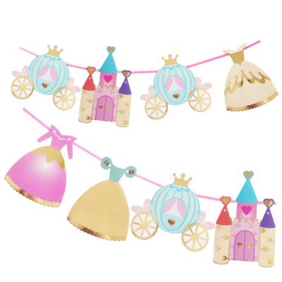 China Papercard Paper Gold Glitter Foil Princess Castle Garland Banner Bunting For Baby Shower Decoration for sale