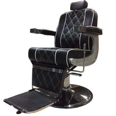 China Mid Century Modern Black Classic Shape Barber Chair Leather Diamond Pattern Embroidery Salon Furniture Hydraulic Hairdresser Barber Chair for sale