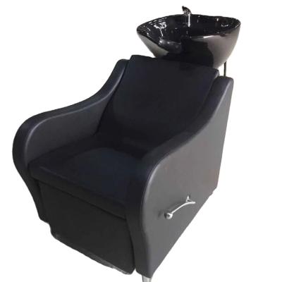 China Traditional Stylish Design Barber Shop Furniture Black Modern Classic Shampoo Chair Shampoo Chair With Bowl for sale