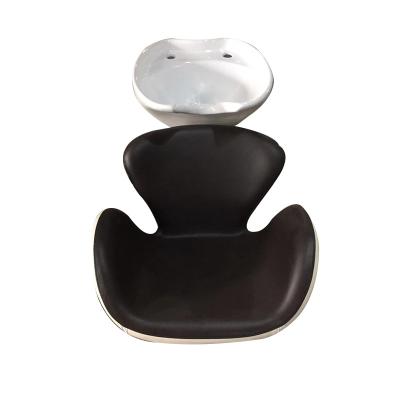 China Minimalist Black Synthetic Leather Shampoo Chair With Ceramic Low Classic Hair Salon Massage Shampoo Chair Backwash Shampoo Chair for sale