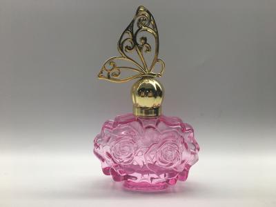 China Flower Glass Perfume Bottle 30ml 50ml Sprayer Sealing Plastic Butterfly Cap for sale