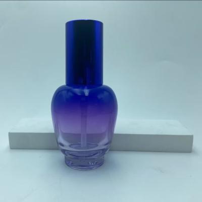 China Glas Lotion Flasche 30ml Blauer Schrägserum Flasche mit Ölpumpe Flasche Pumpe Flasche Kosmetikflasche OEM zu verkaufen